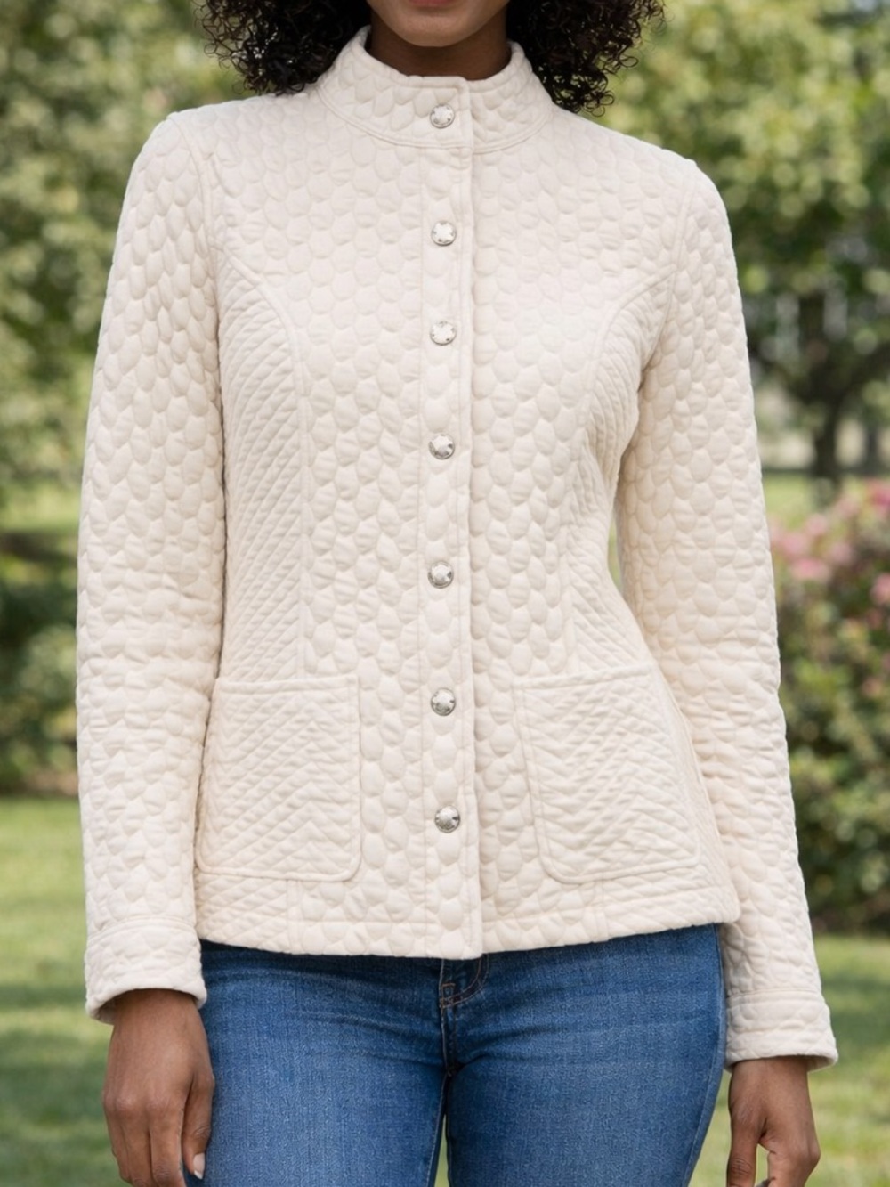 Isaac Mizrahi White Quilted Button-Front Jacket - Size XS